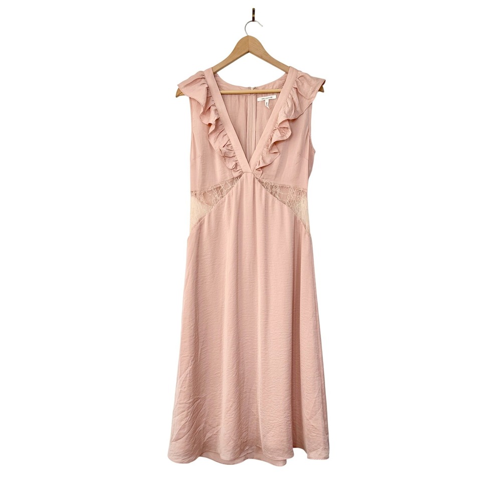 Avec Les Filles Blush Pink Ruffle Lace Feminine Soft Girl Midi Dress Size 6